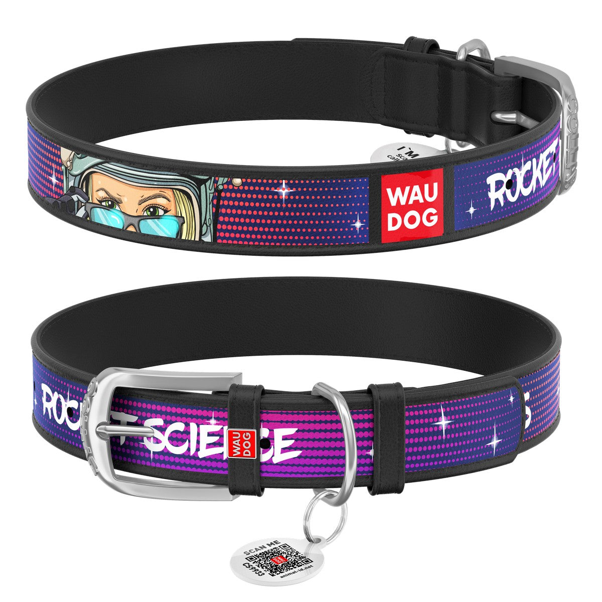 WAUDOG L Design pattern dog collar with QR passport 38 to 49 in 2.5 cm