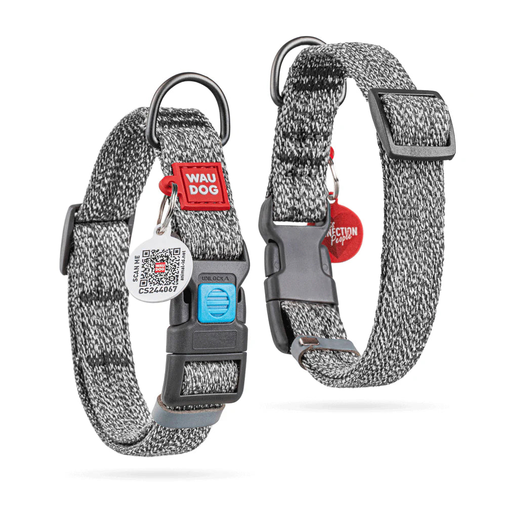 Wau Dog XL Grey Dog Collar 35to 58 in 2.5cm