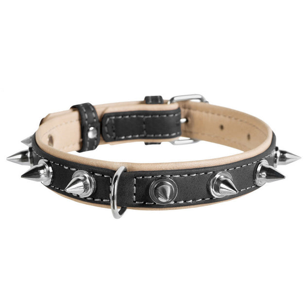 طوق كلب من الجلد الطبيعي الناعم من WAUDOG مع جواز سفر QR، مدبب، عرض 20 مم، طول 30-39
