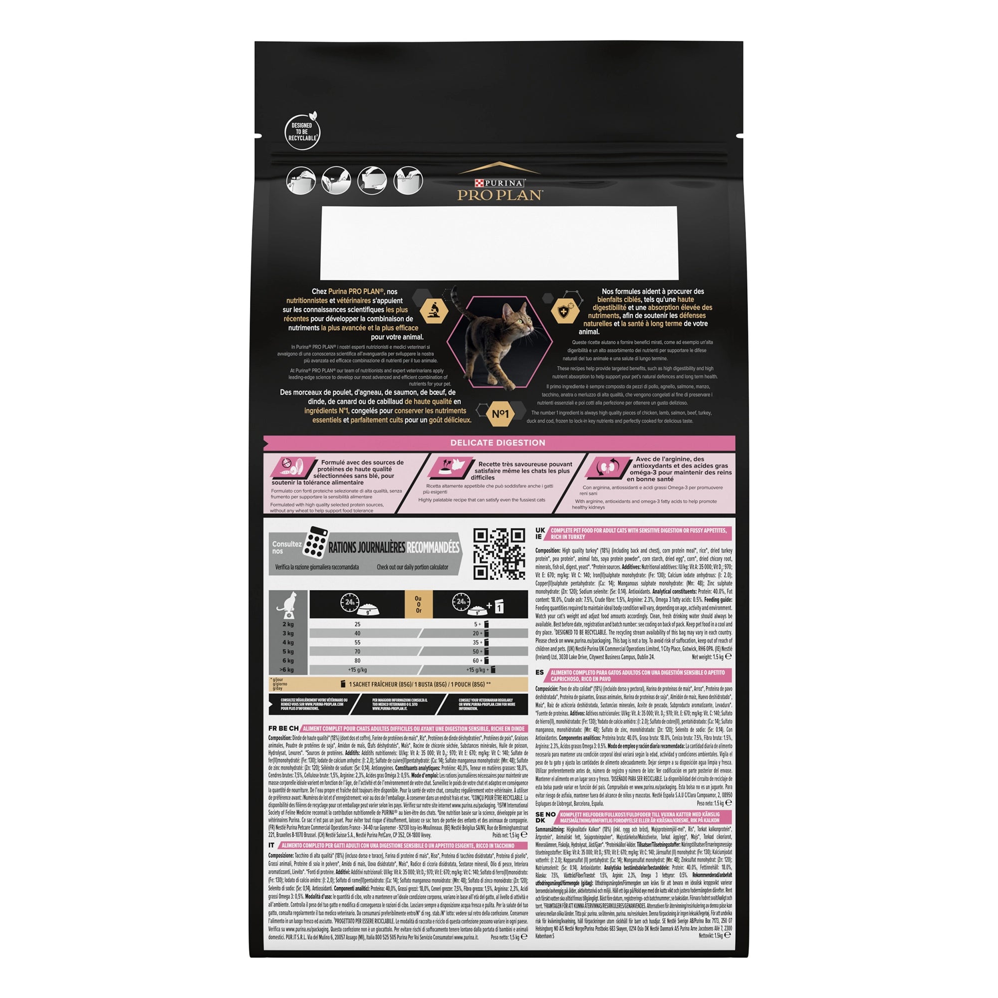 طعام القطط الجاف Purina Pro Plan Adult Delicate Digestion مع لحم الديك الرومي 1.5 كجم