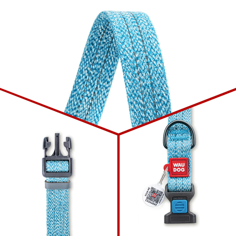 Wau Dog XL Light Blue Dog Collar 38 in 50 to 2.5cm