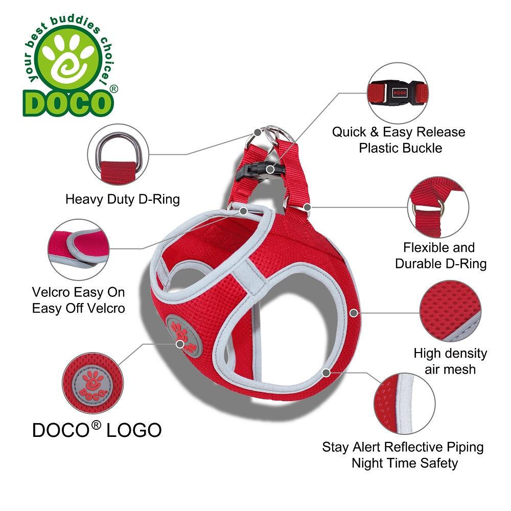 DOCO Small Gray and Neon Green Reflective Mesh Harness 37 to 40cm
