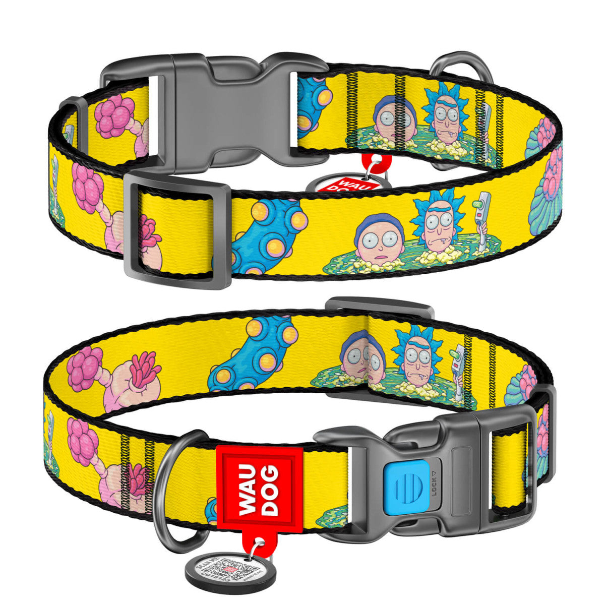 WauDog L Nylon dog collar Rick and Morty Print 31 to 49 in 2.5cm