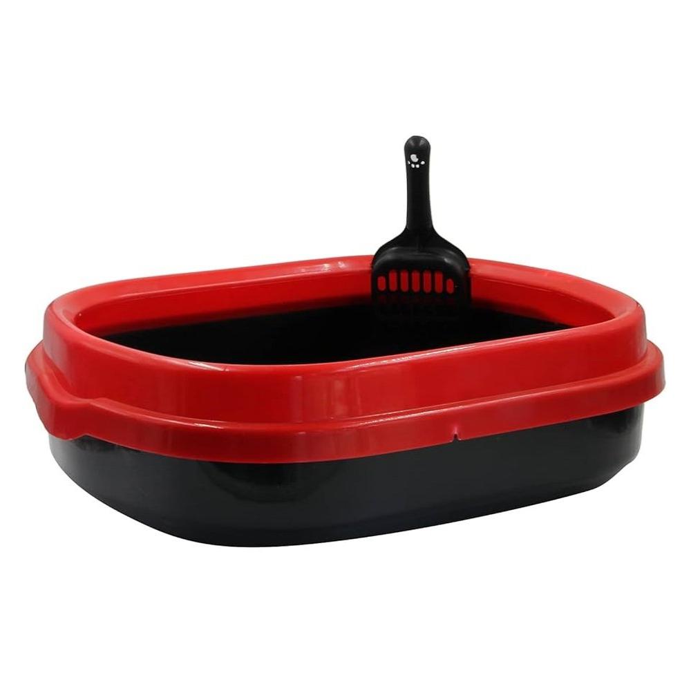 صندوق قمامة قطط كبير باللون الأحمر