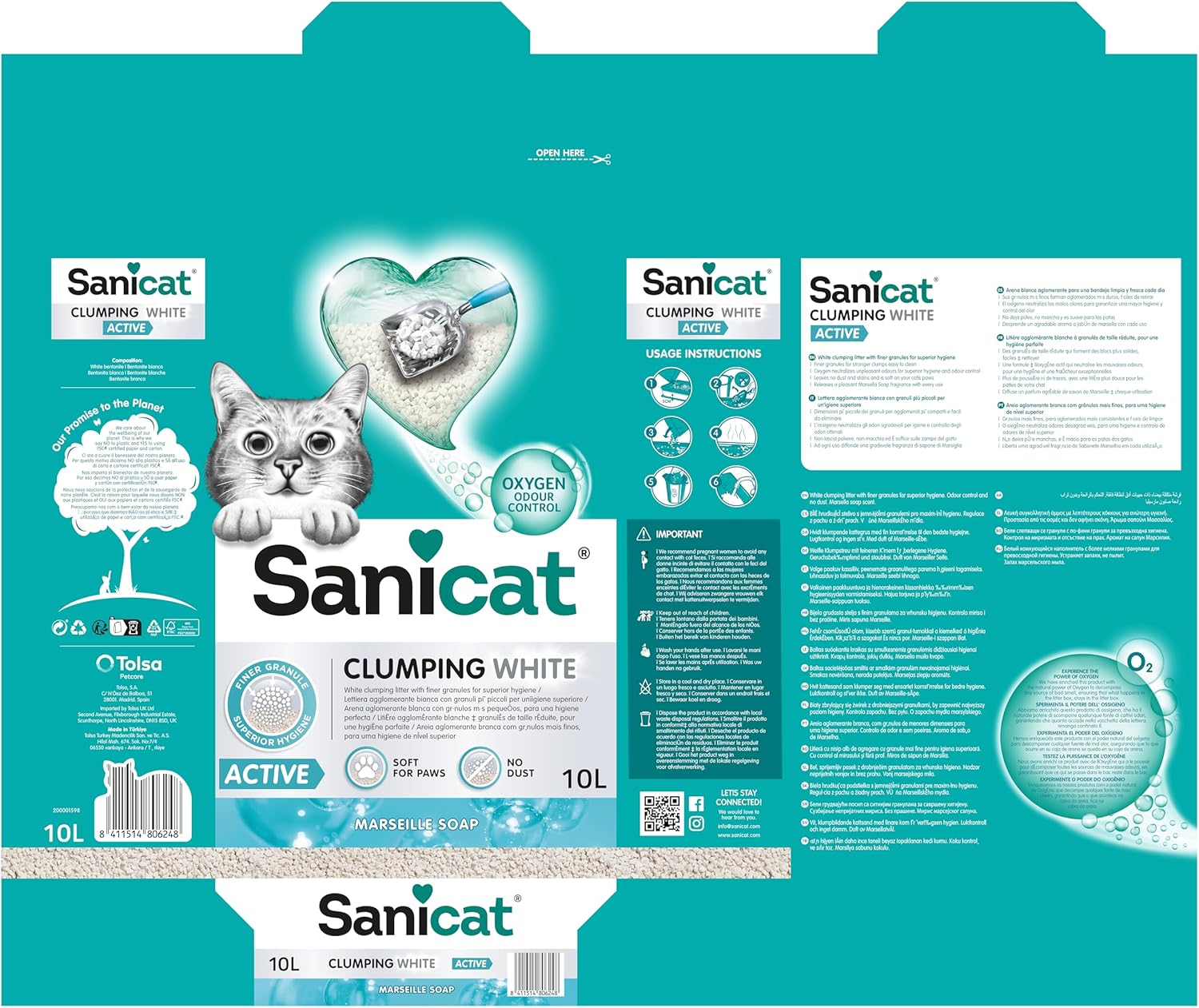 Sanicat Active White Ultra Clumping Cat Litter 10 L