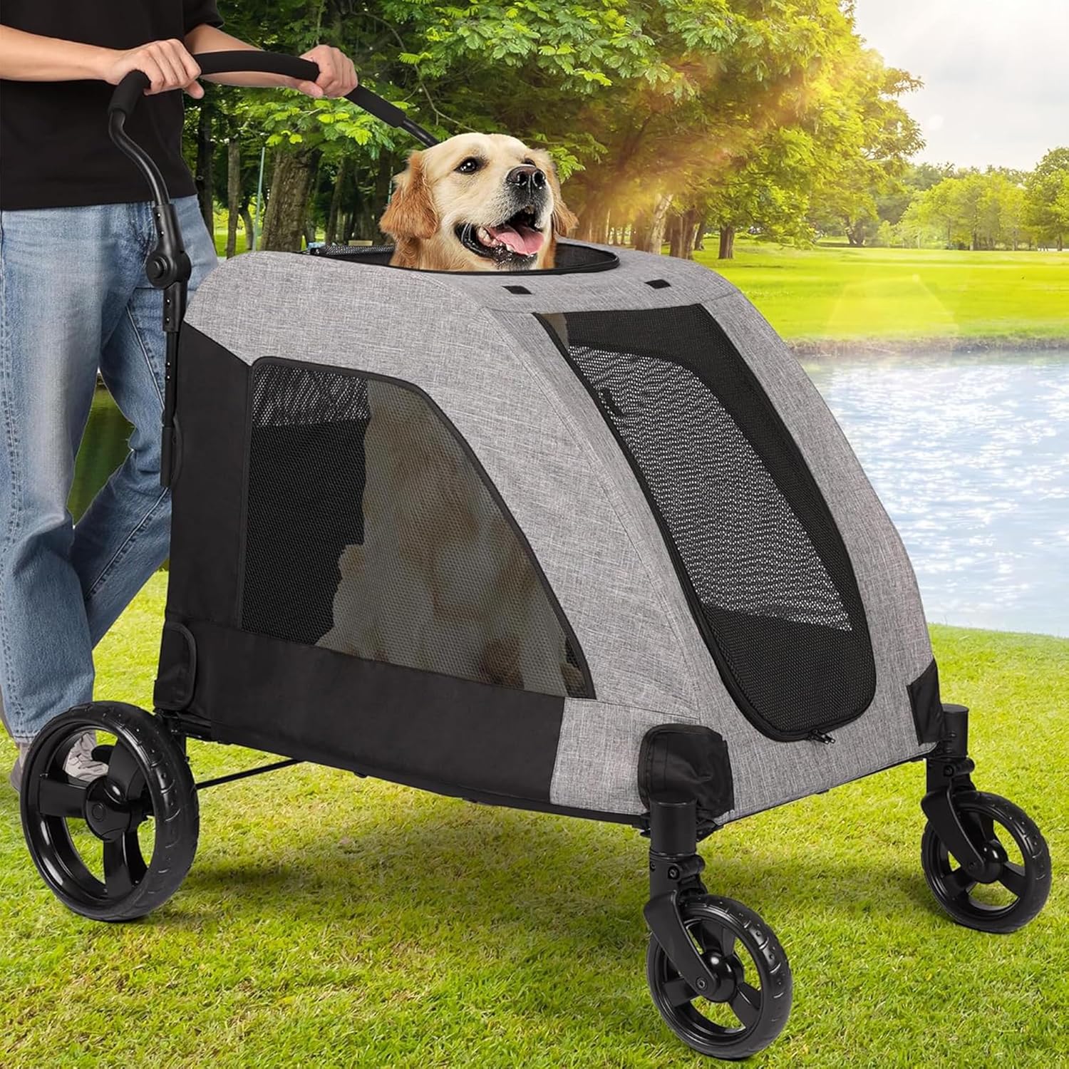 Nisurba Foldable and Portable Large Dog Stroller up to 60 kg - Grey