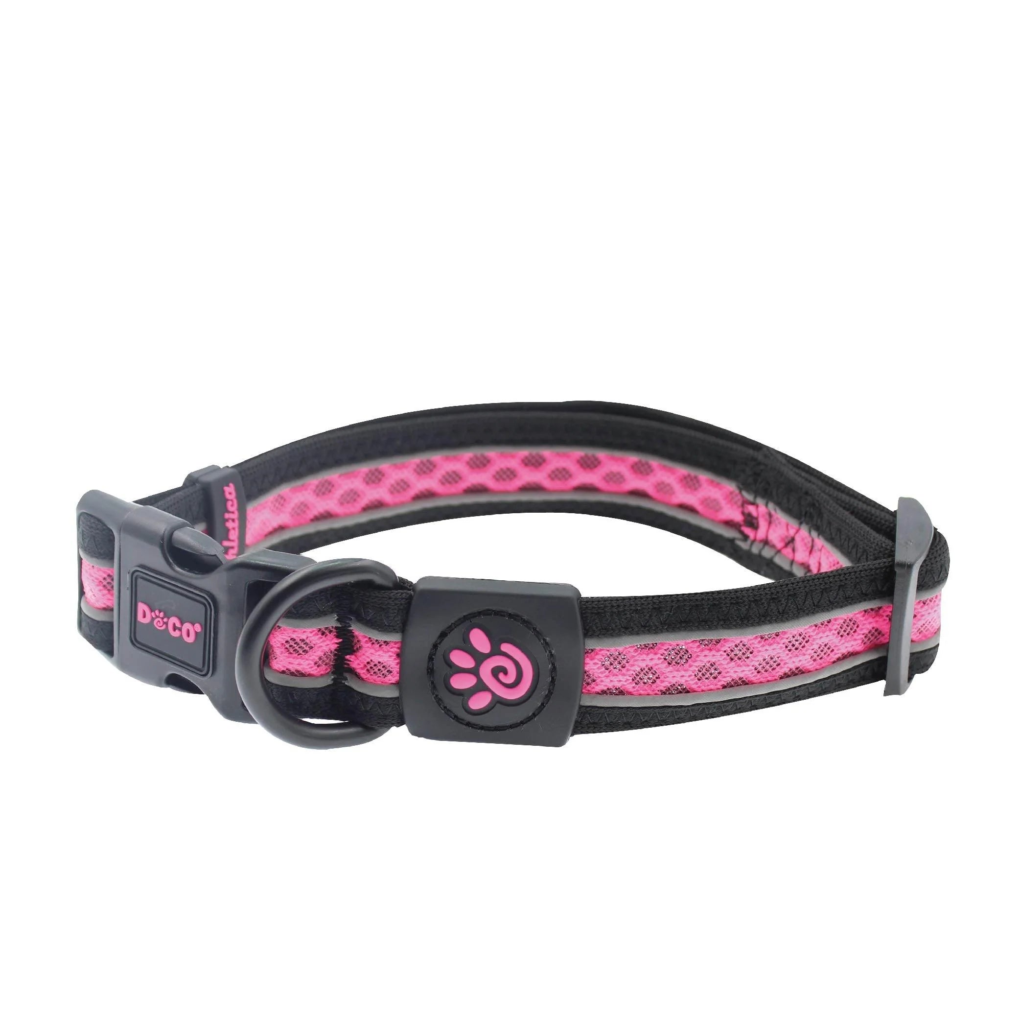 DOCO Large Black and Pink Reflective Mesh Dog Collar 42 to 66 in 3.2cm