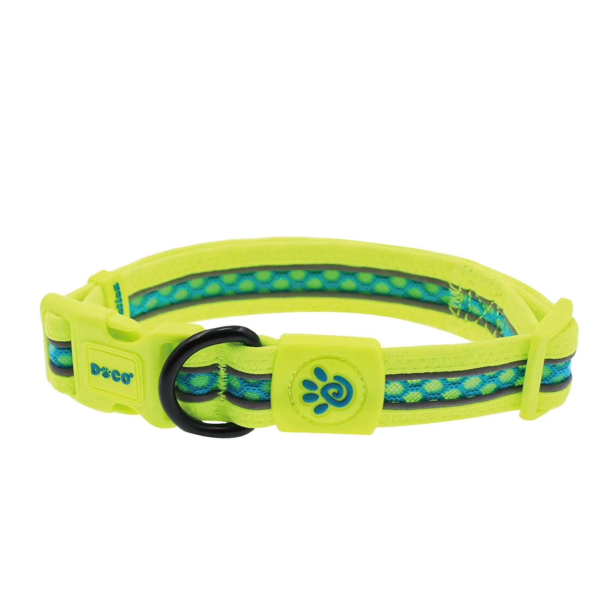 DOCO Large Green and Blue Reflective Mesh Dog Collar 42 to 66 in 3.2 cm