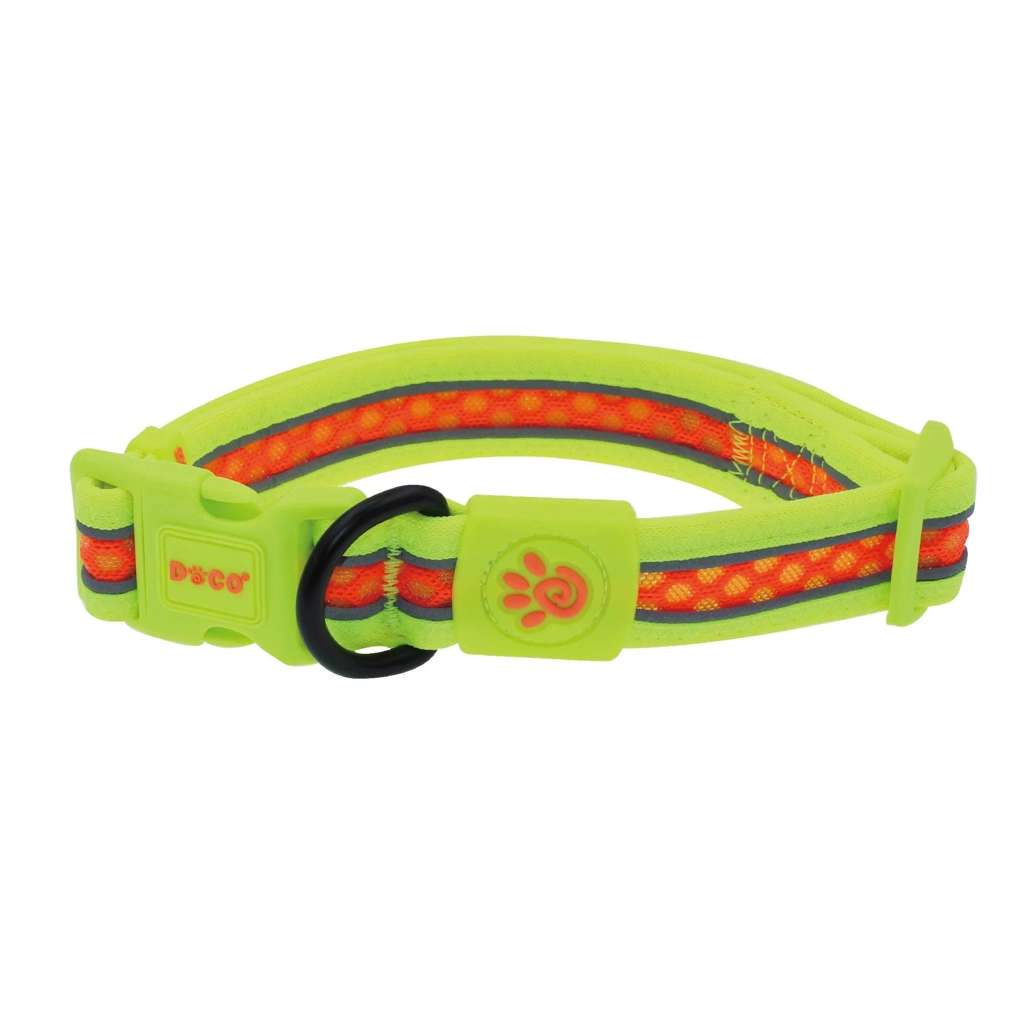 DOCO Large Green and Orange Reflective Mesh Dog Collar 42 to 66 in 3.2 cm