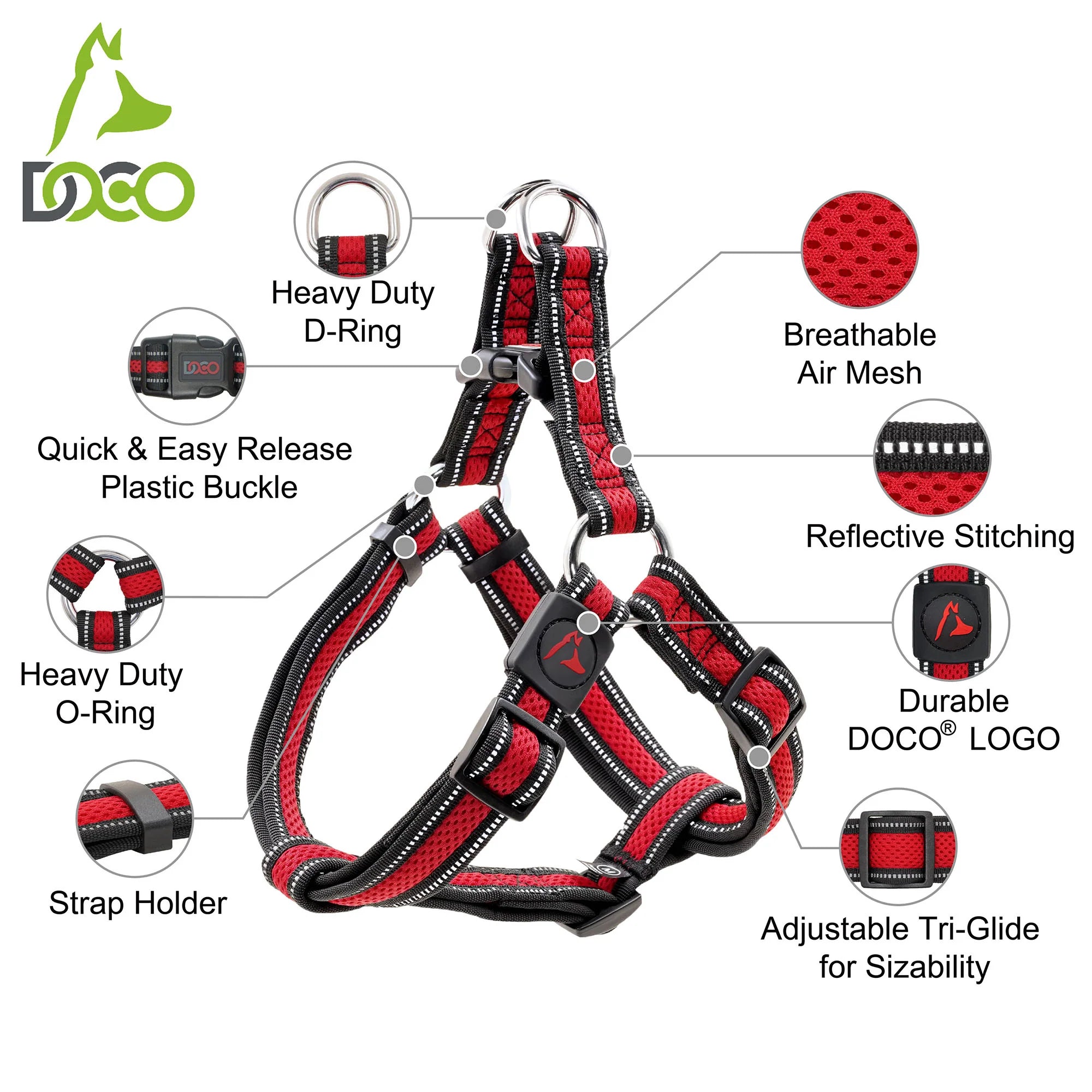 DOCO Large Black Dog Harness 60 to 84 in 3.2cm