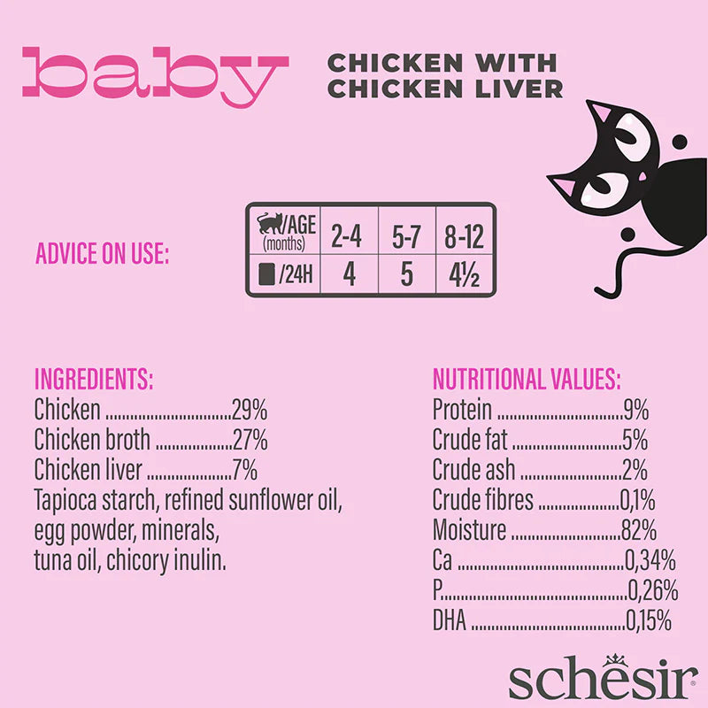 Schesir Baby Mousse Wet Food with Chicken, Liver and DHA for Kittens 70 gr