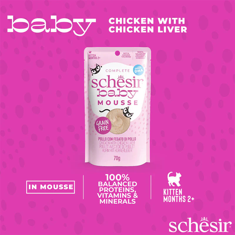 Schesir Baby Mousse Wet Food with Chicken, Liver and DHA for Kittens 70 gr