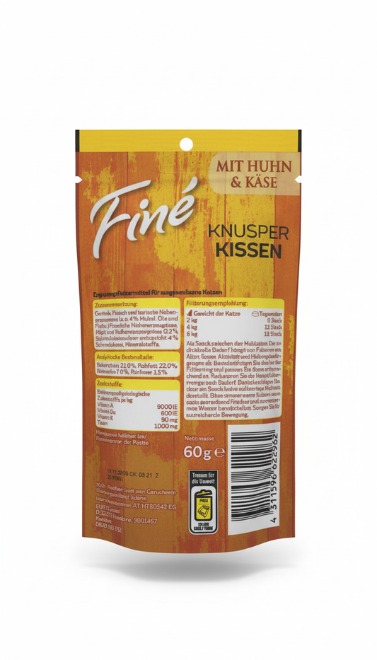 Fine knusper kissen mit huhn and kase 60g