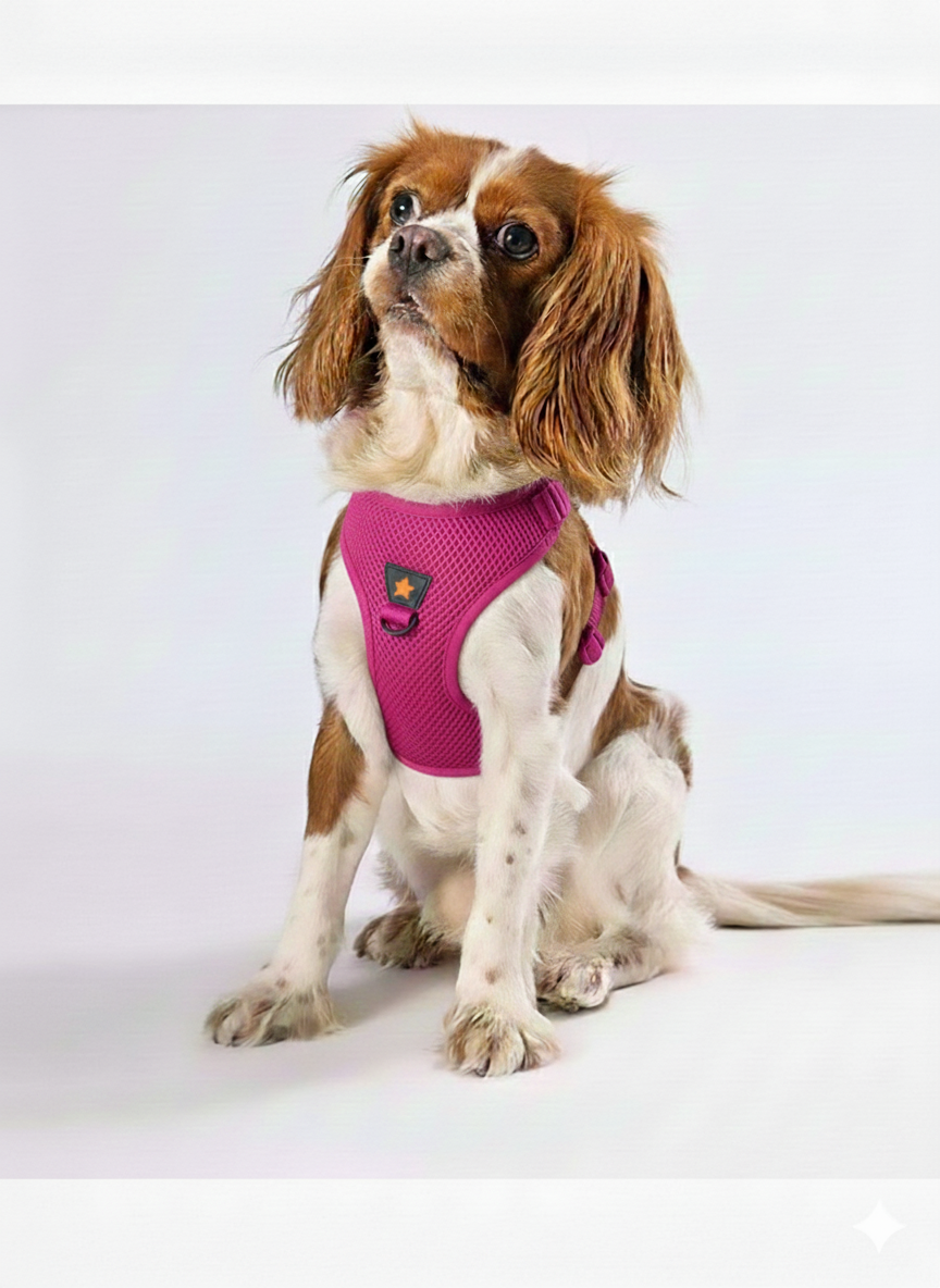 Pawstar Medium Fuchsia Air Mesh Dog Harness Neck 32-34cm And Waist 44-48cm