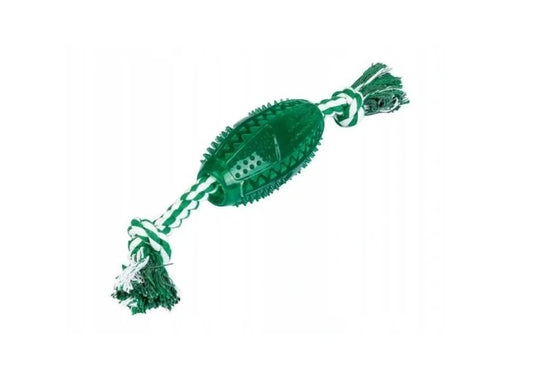 Zoofari Dog Toy Rugby Ball With Rope Green