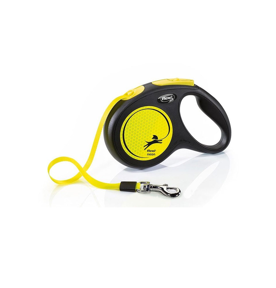 Flexi Neon Medium Black and Yellow 5m Retractable Tape Leash for Dogs Up to 25kg