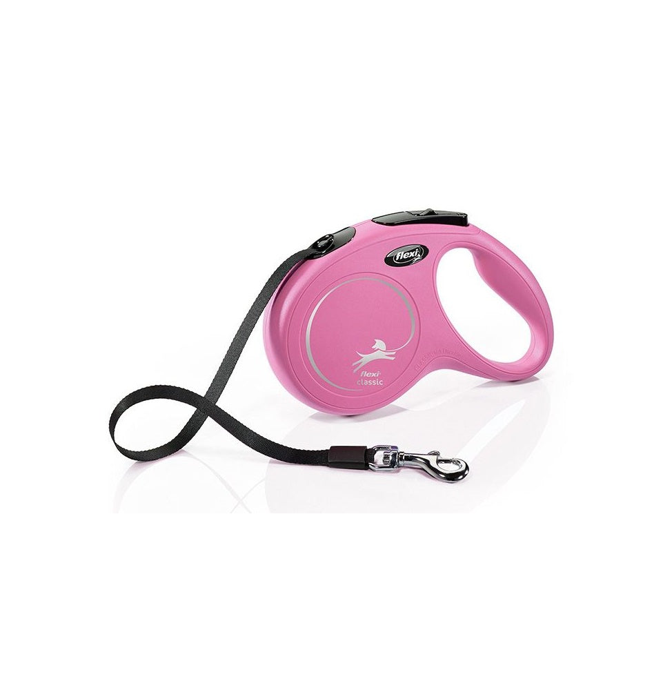 Flexi Classic Medium Black and Pink 5m Retractable Tape Leash for Dogs Up to 25kg