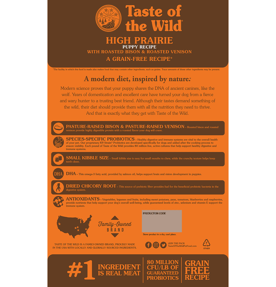 طعام Taste of the Wild High Prairie مع البيسون ولحم الغزال المشوي للجراء 12.2 كجم