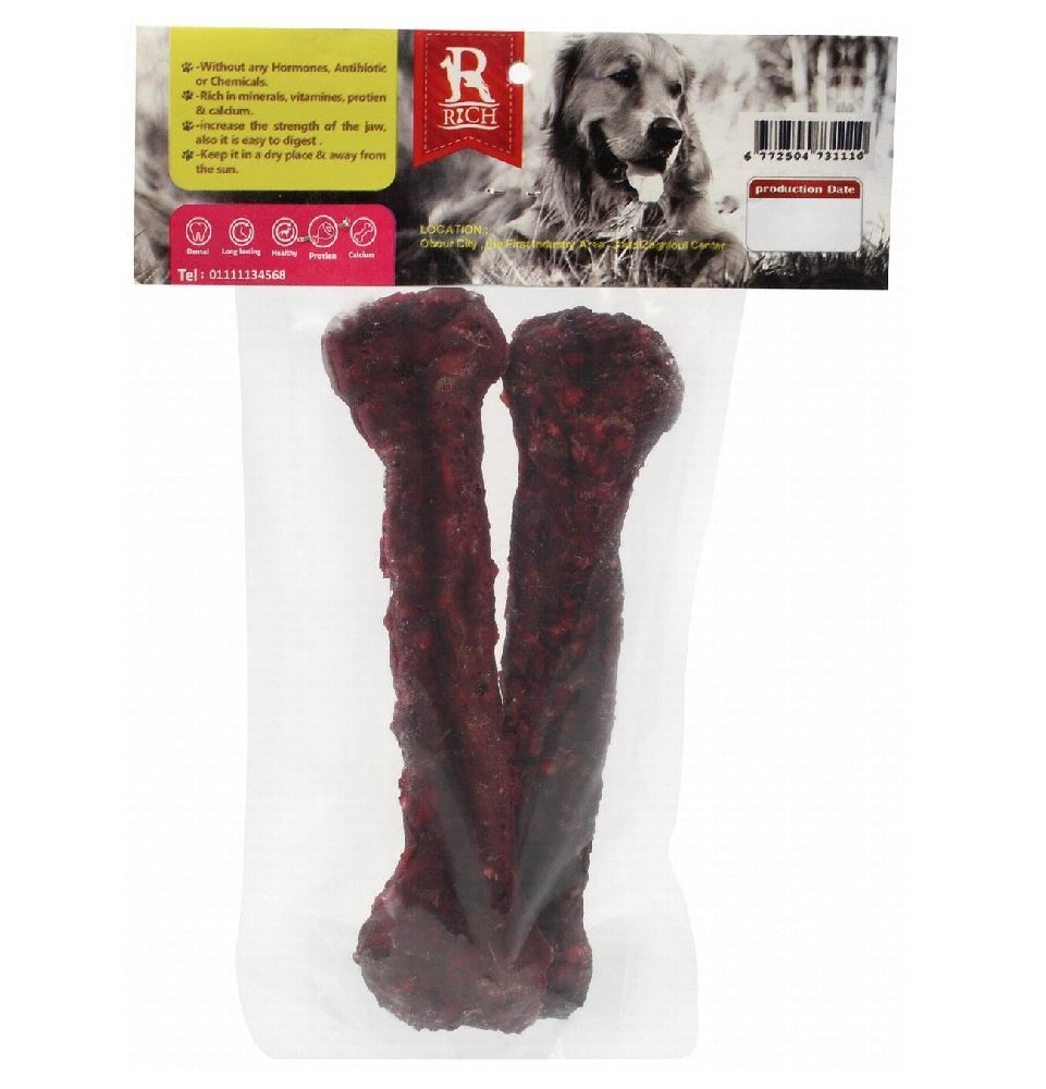 مكافآت مضغ للكلاب من عظام البقر الخام الغنية، قطعتان