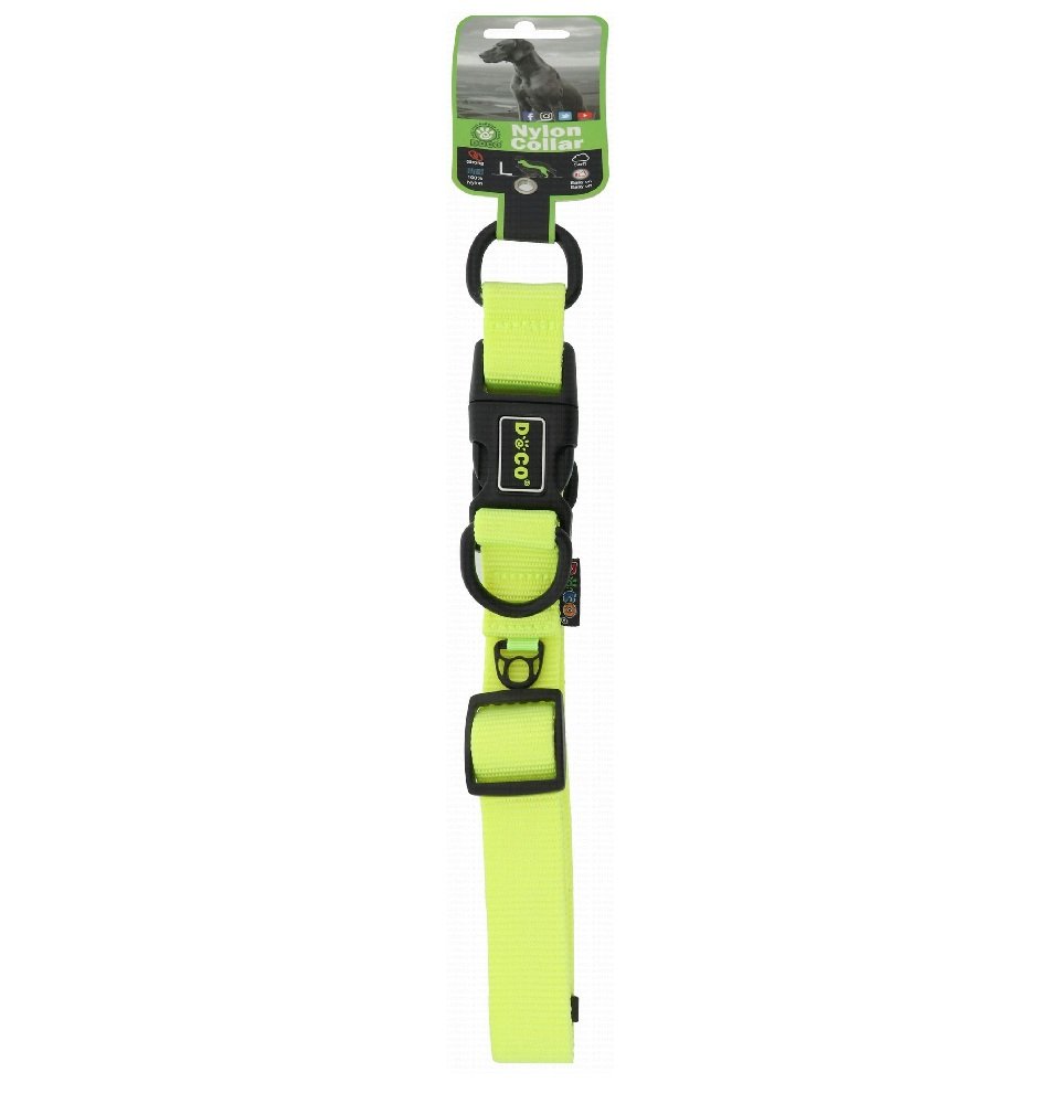 Doco Large green Double D-Ring Nylon Dog Collar 45 to 68 in 2.5cm
