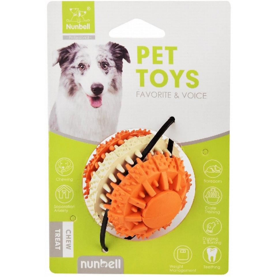 لعبة كرة مطاطية صغيرة للكلاب من نونبيل باللونين البرتقالي والبيج مقاس 6 سم