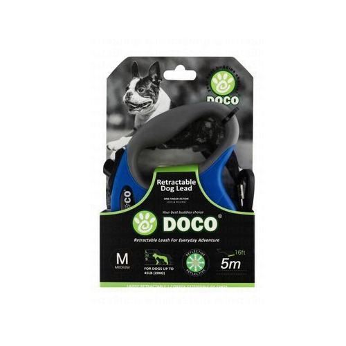 Doco Medium Blue and gray 5m Reflective and Retractable Leash for Dogs Up to 20kg
