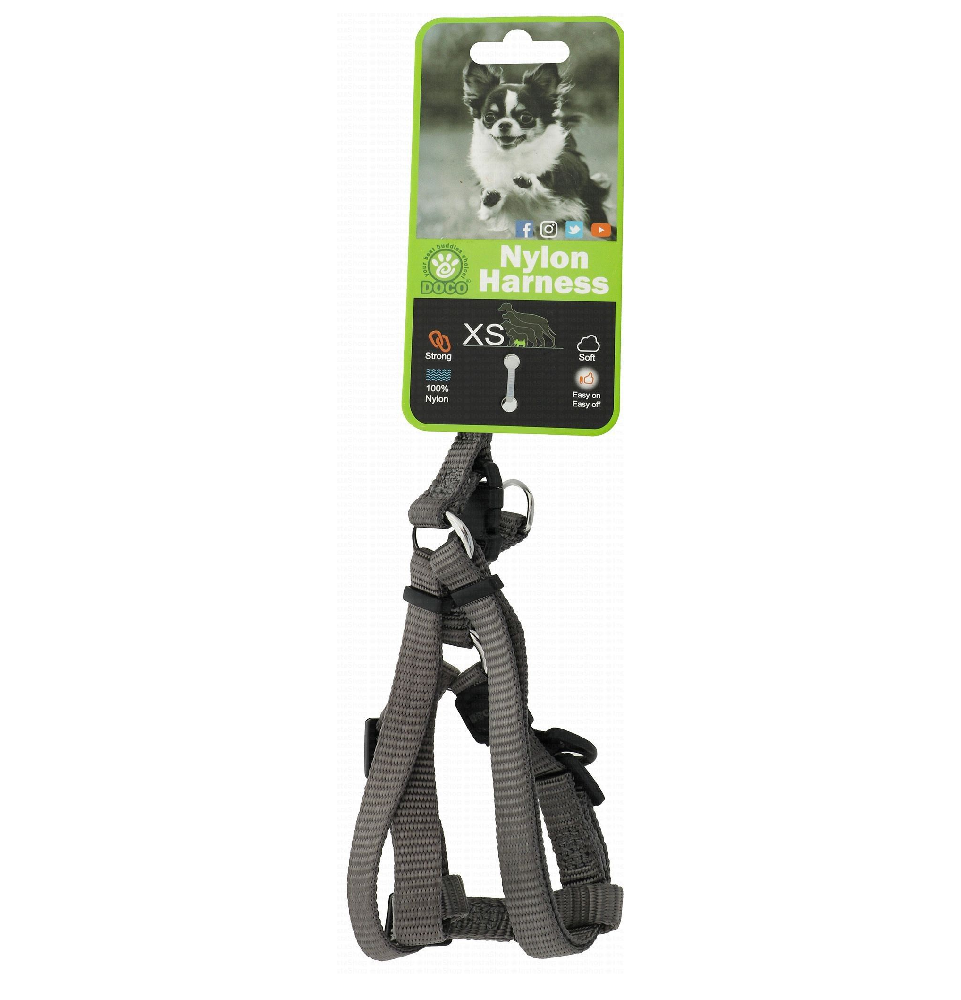 حزام كلب من النايلون الرمادي DOCO XS من 32 إلى 44 بوصة 1 سم