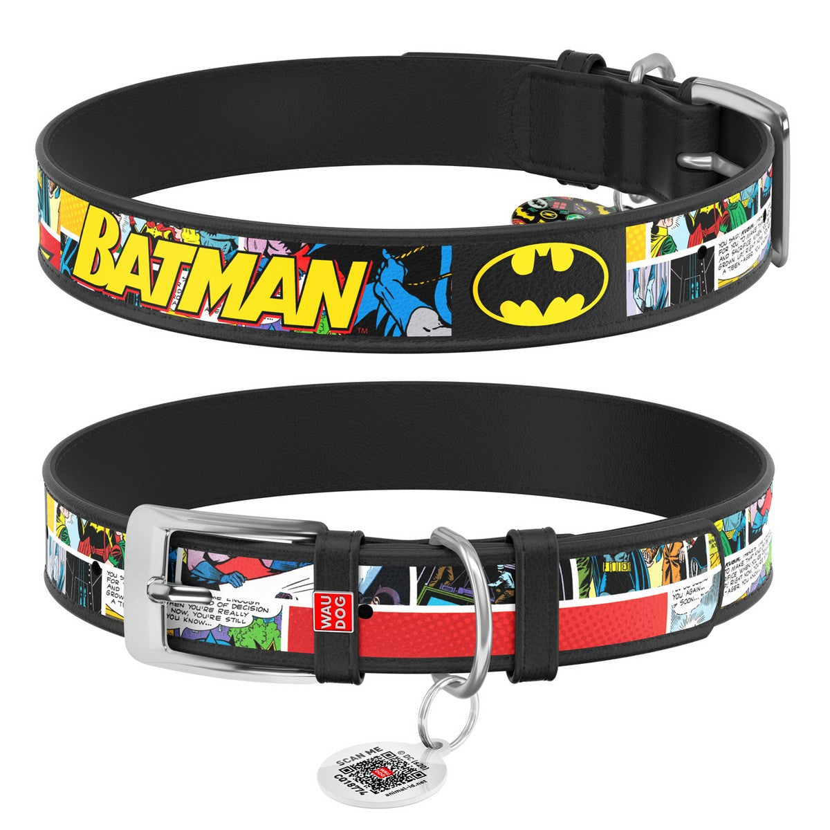 WauDog L Multicolored Batman Print Dog Collar 37 to 48 in 2.5cm