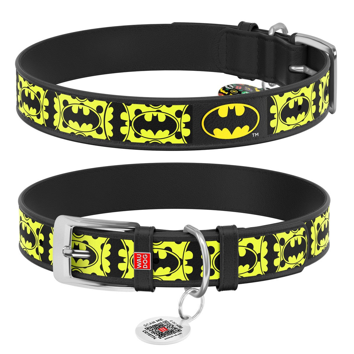 WAUDOG L Design Batman dog collar with QR passport 38 to 49 in 2.5 cm