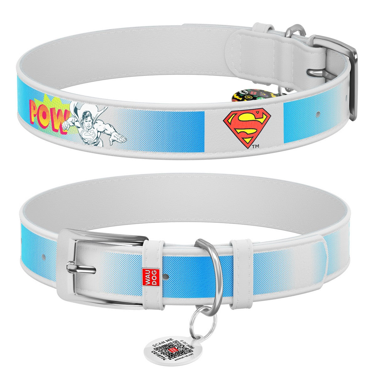 WAUDOG L Design Superman dog collar with QR passport 37 to 48 in 2.5 cm