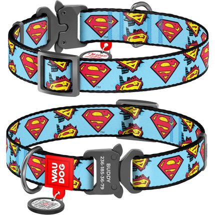 WauDog L Nylon dog collar Superman Print 31 to 49 in 2.5cm