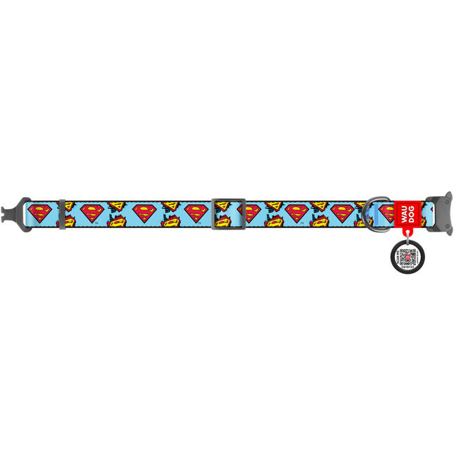 WauDog L Nylon dog collar Superman Print 31 to 49 in 2.5cm