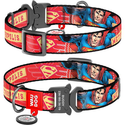 WauDog L Nylon dog collar Superman Print 31 to 49 in 2.5 cm