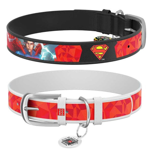 WAUDOG L Design Superman dog collar with QR passport 37 to 48 in 2.5 cm