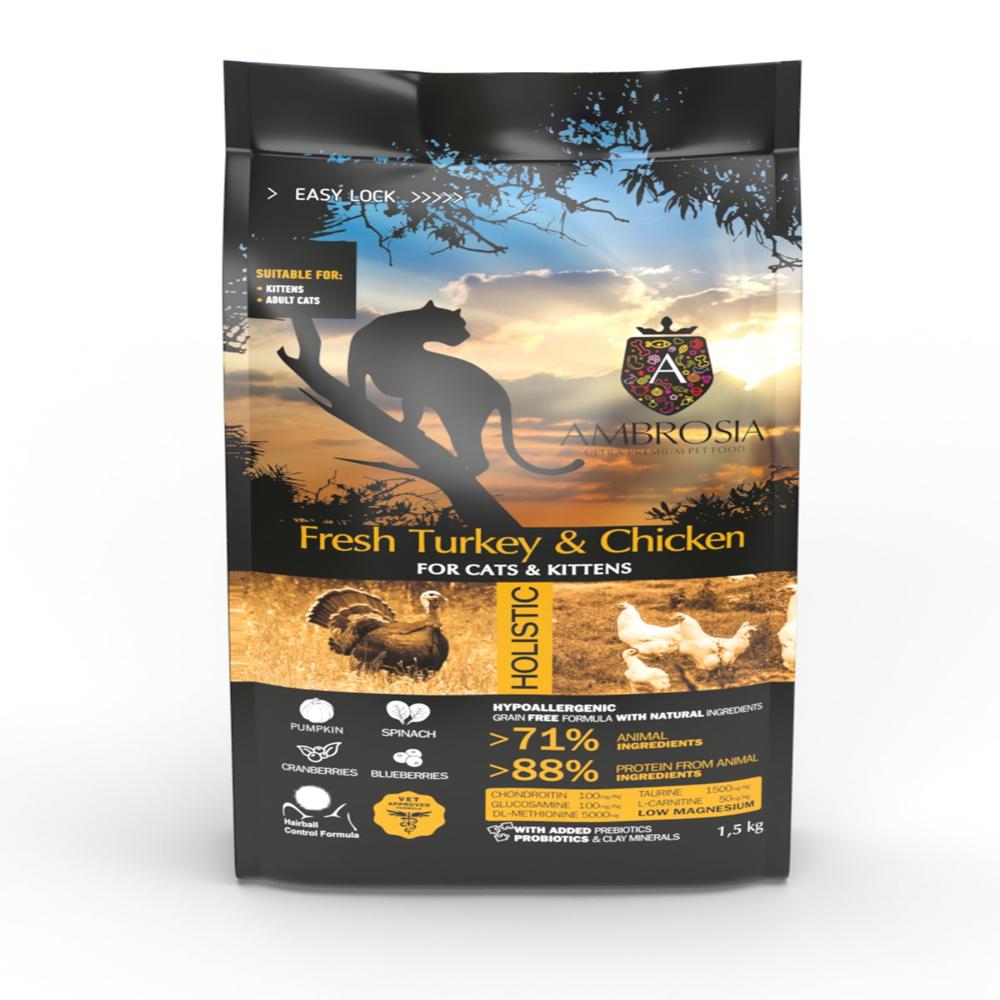 Ambrosia Dry Food with Turkey and Chicken for  Cats 1.5 kg