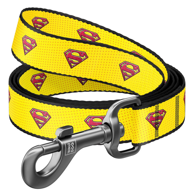 WauDog Yellow Superman Print Dog Leash 122 in 1.5 cm