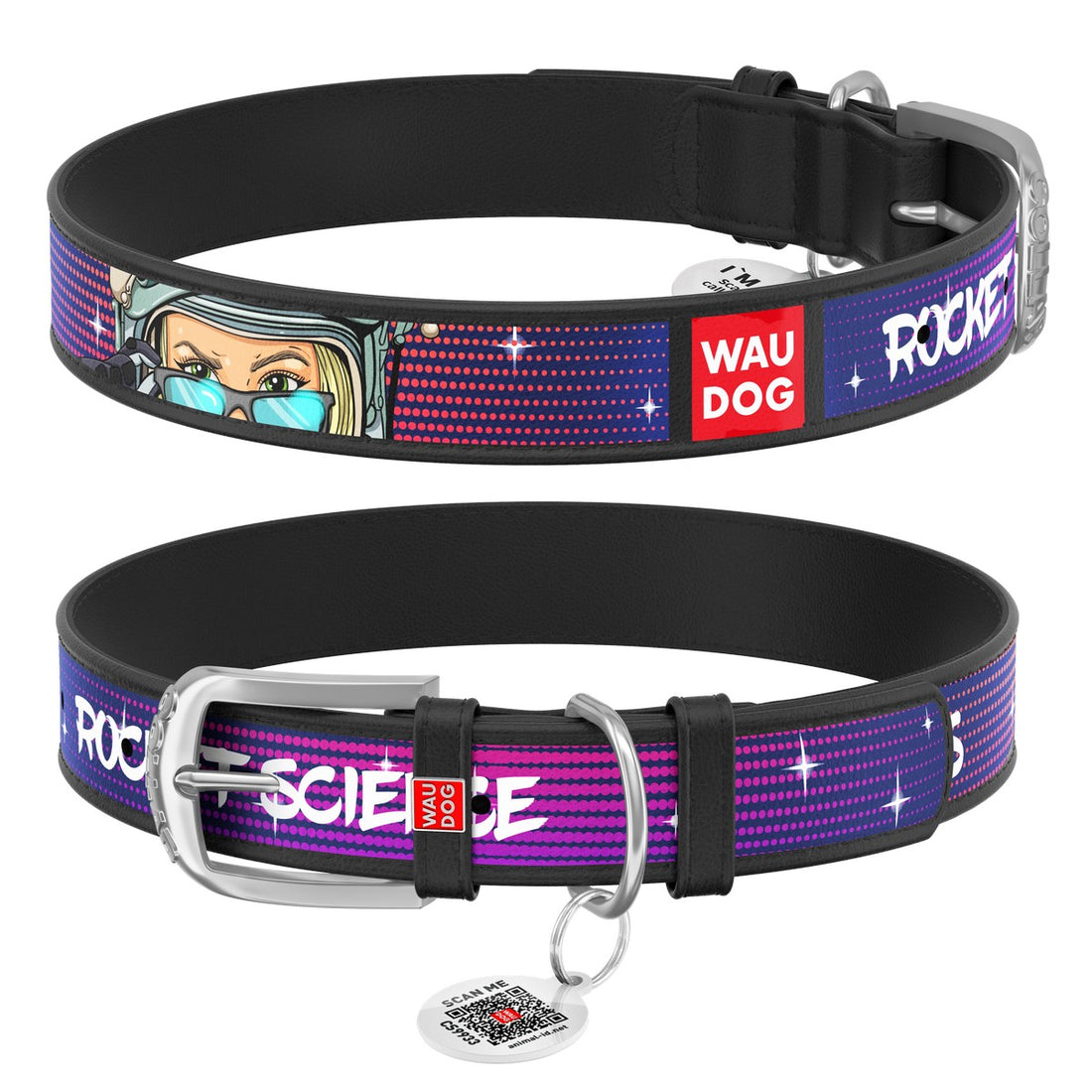 WAUDOG L Design pattern dog collar with QR passport 38 to 49 in 2.5 cm