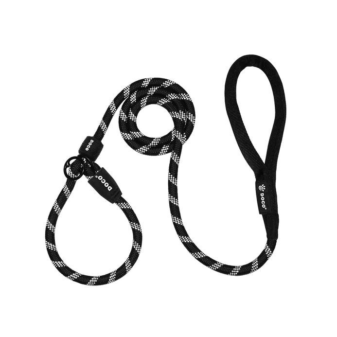 Doco Large Black and white Reflective Rope Dog Leash 120 in 1.3cm with 30cm Collar