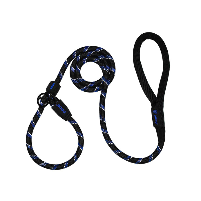 Doco Large Black and blue Reflective Rope Dog Leash 120 in 1.3cm with 30cm Collar