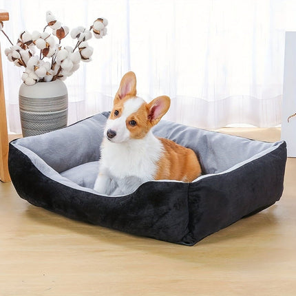 Plush Pet Sofa Bed for Puppies and Cats 60x45cm Soft Rectangular Cushion and Warm Sleeping Nest in Black and Grey