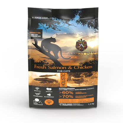 Ambrosia Dry Food with Salmon and Chicken for Sterilized Cats 1.5 kg