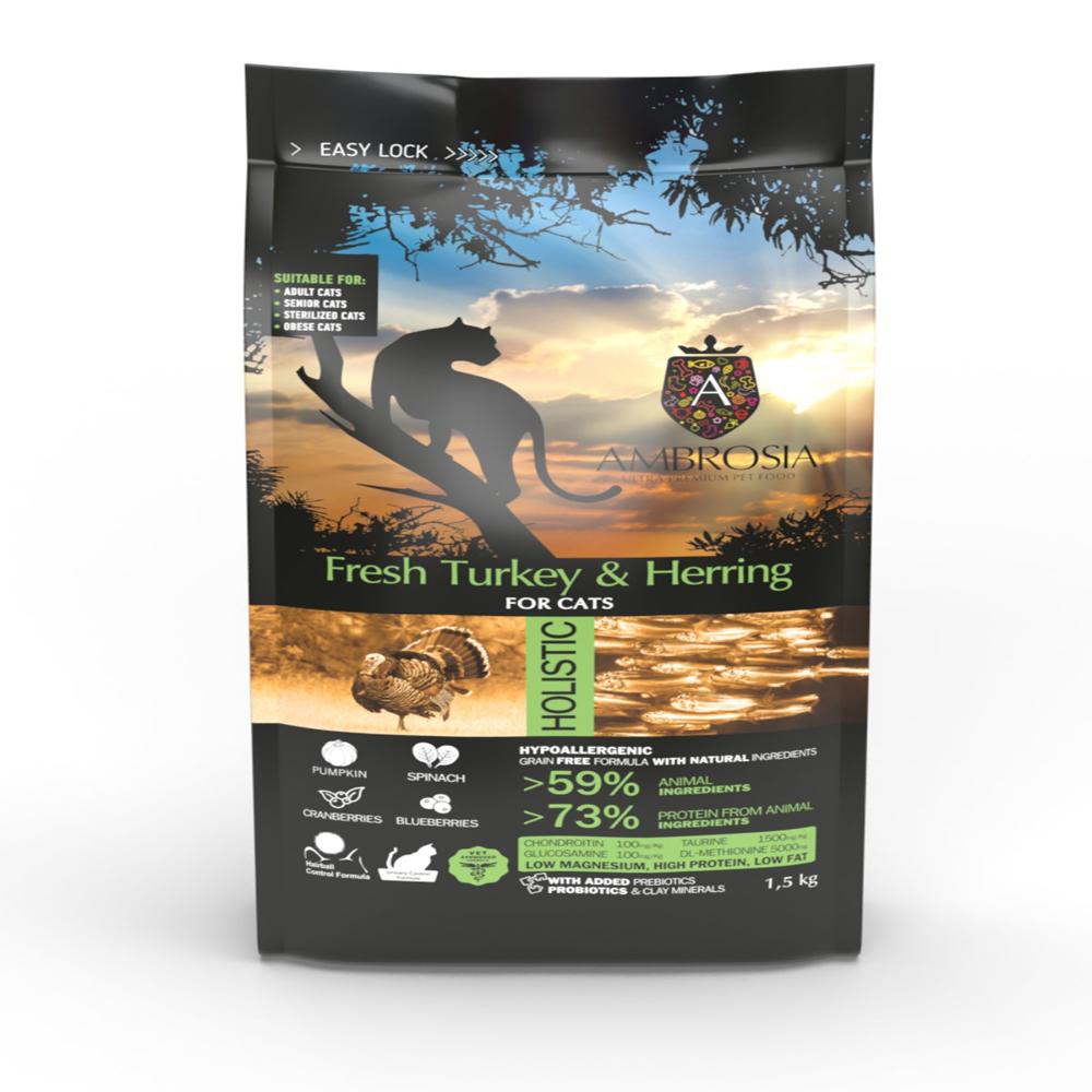 Ambrosia Dry Food with Turkey and Herring for Sterilized Cats 1.5 kg