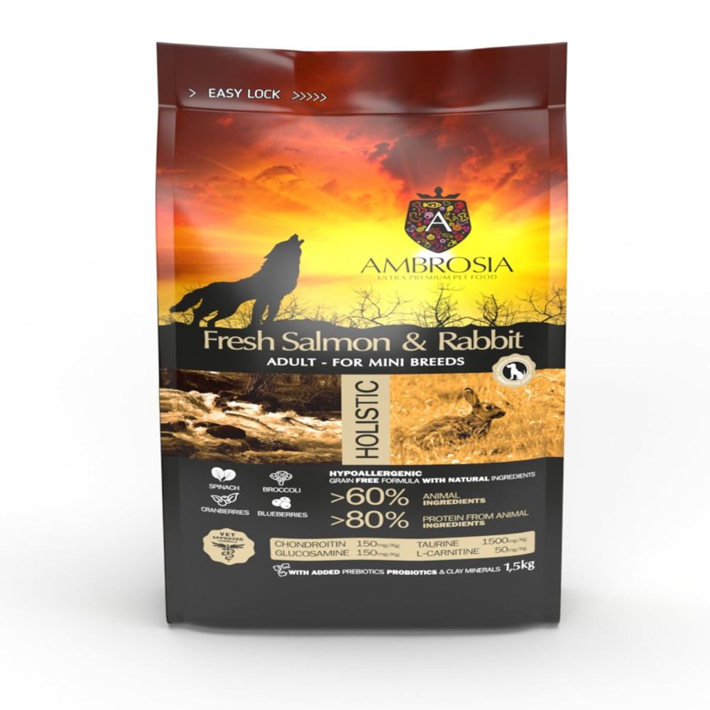 Ambrosia Dry Food with Salmon and Rabbit for Adult Dogs 1.5 kg