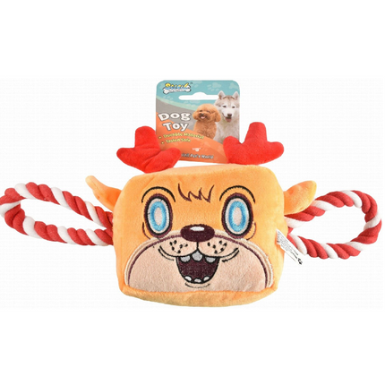 لعبة سحب الكلاب على شكل رأس الرنة باللون البرتقالي والأحمر من سولي مع حبل
