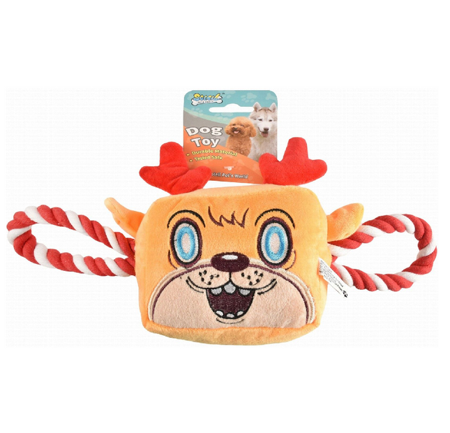 لعبة سحب الكلاب على شكل رأس الرنة باللون البرتقالي والأحمر من سولي مع حبل