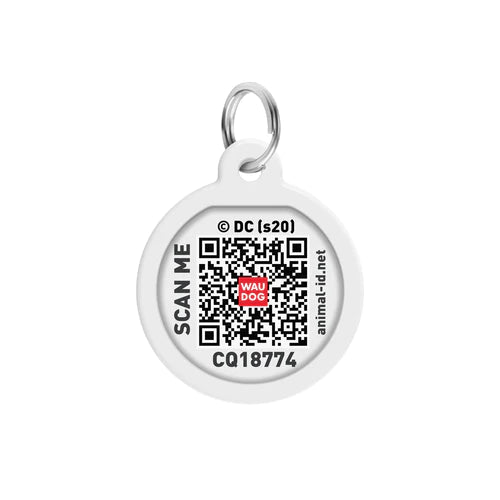 Smart ID Tag Wau Dog Red and White Polka Dot Print Round Shaped