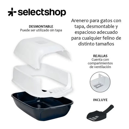 Cat Litter Box with Front Door and Scoop 50.5x34x33cm Enclosed Pet Toilet Black