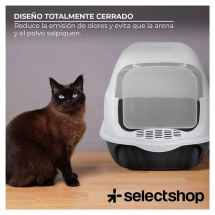 Cat Litter Box with Front Door and Scoop 50.5x34x33cm Enclosed Pet Toilet Black