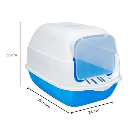 Cat Litter Box with Front Door and Scoop 50.5x34x33cm Enclosed Pet Toilet Blue
