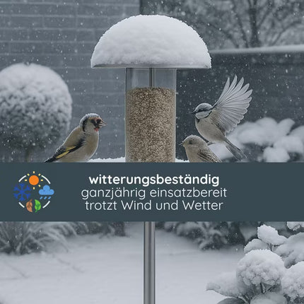 Stainless Steel Standing Bird Feeder With Transparent Seed Container And Dome Roof Height 170 cm